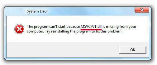 msvcp71.dll – що це за помилка, як виправити